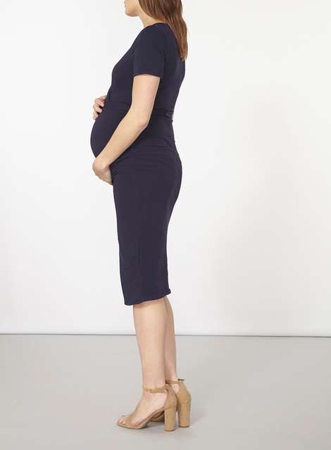 **Maternity Navy Tie Ruched Wrap Dress